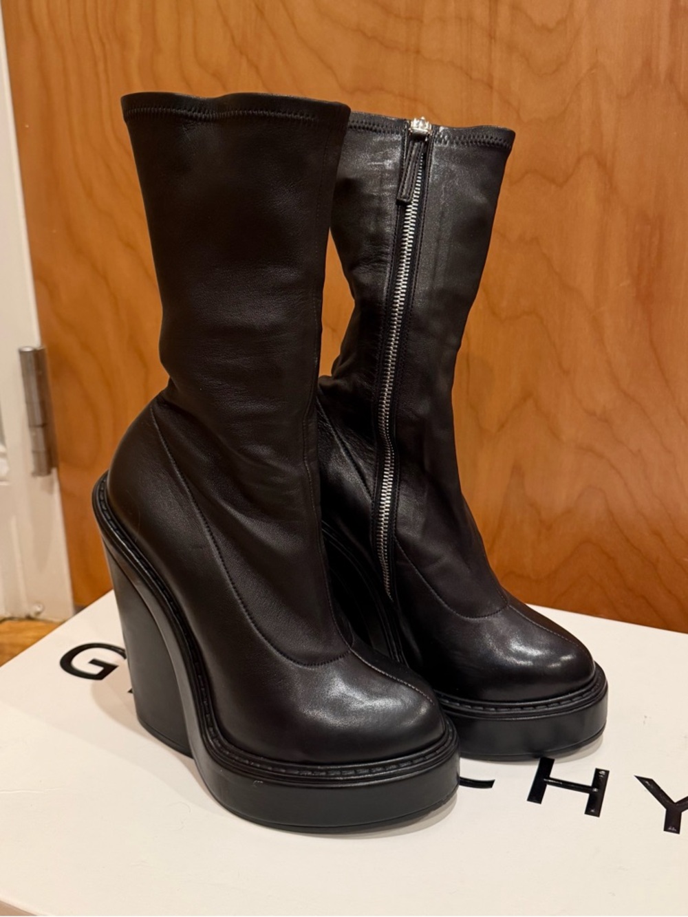 Givenchy Black Leather Platform Heel Boots - Picture 4 of 9